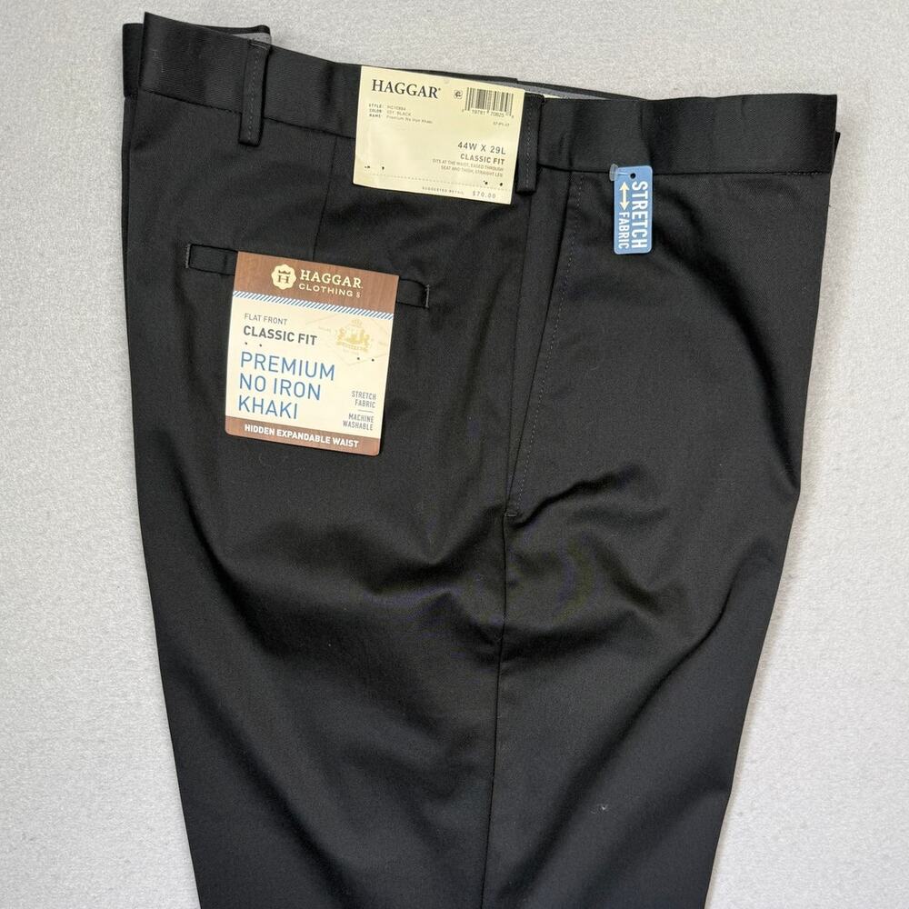 Haggar Men’s Premium No Iron Khaki Straight Flat-Front Pants Black 44x29 $80
